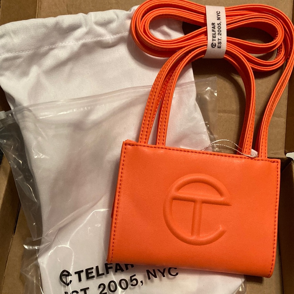 Telfar small Orange bag in original packaging